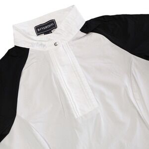 B VERTIGO Women's US 10 White Black Short Sleeve 1/4 Zip Equestrian Show Shirt